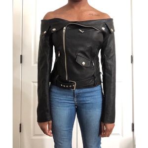 Faux Leather off the shoulder Jacket